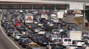 Commuter traffic backs up at the toll plaza to the San Francisco-Oakland Bay Bridge (Justin Sullivan/Getty Images)